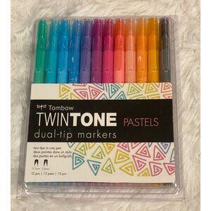 Tombow TWINTONE Dual-Tip Markers PASTELS 61501 Set of 12 pc NEW! 0.3mm 0.8mm